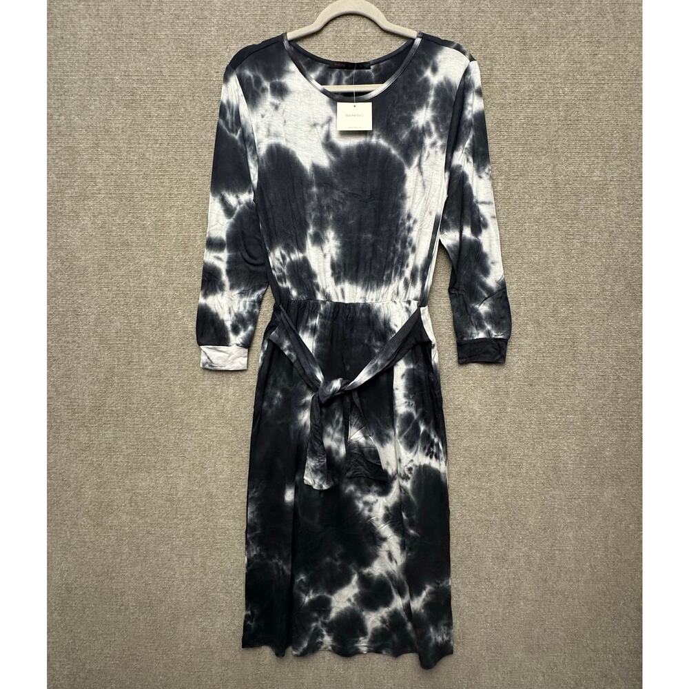 Fraiche by J Dress Small Black White Tie Dye Long Sleeve Elastic Waist NWT Boho